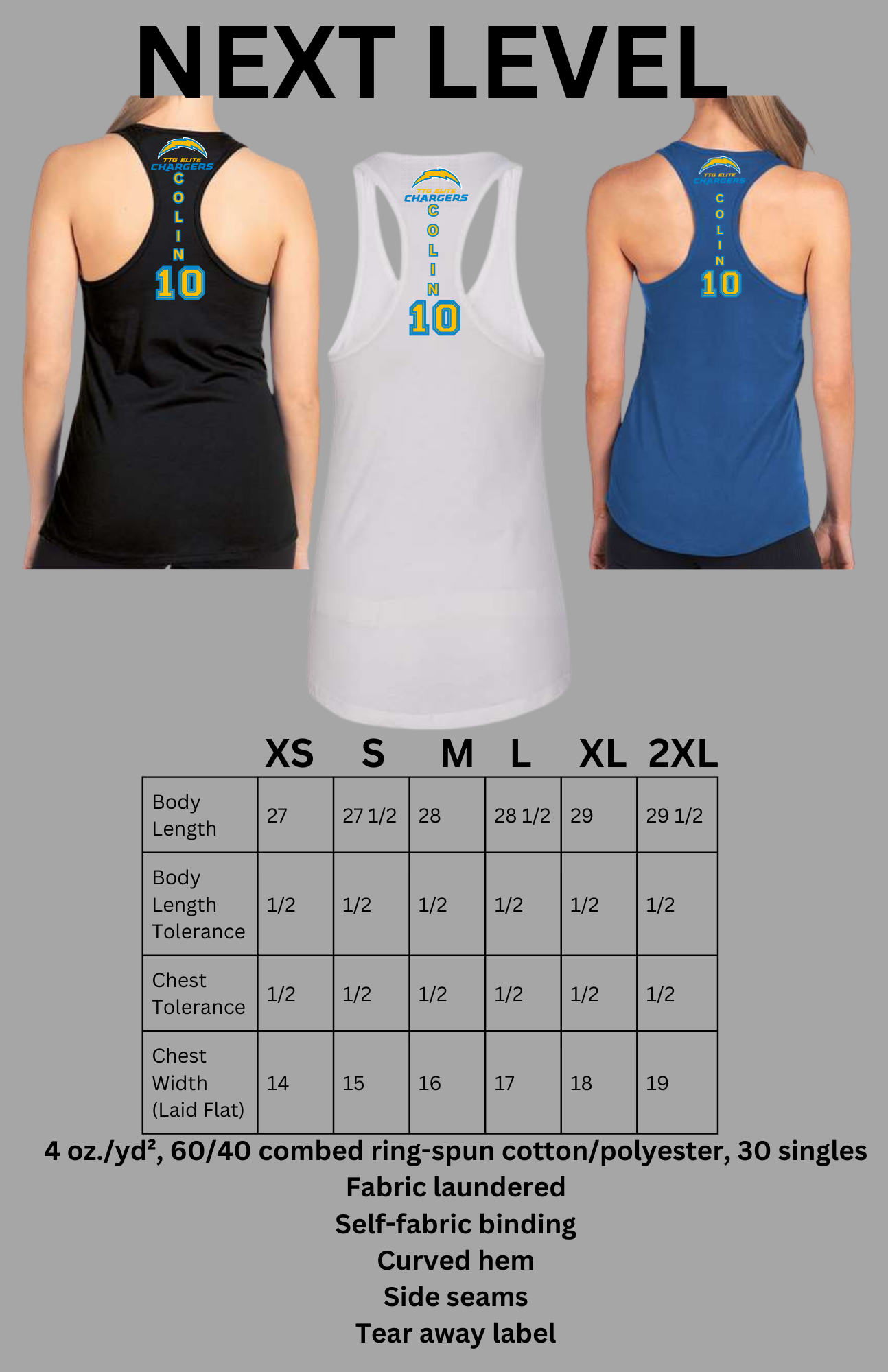 Chargers TTG Elite Next Level women's razor tank